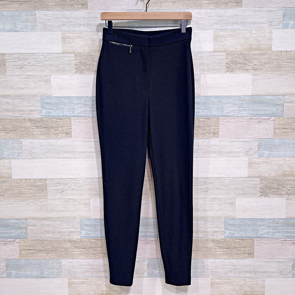 DKNY Vintage 90s Ribbed Knit Skinny Pants Black High Rise Ankle Zip Womens Small